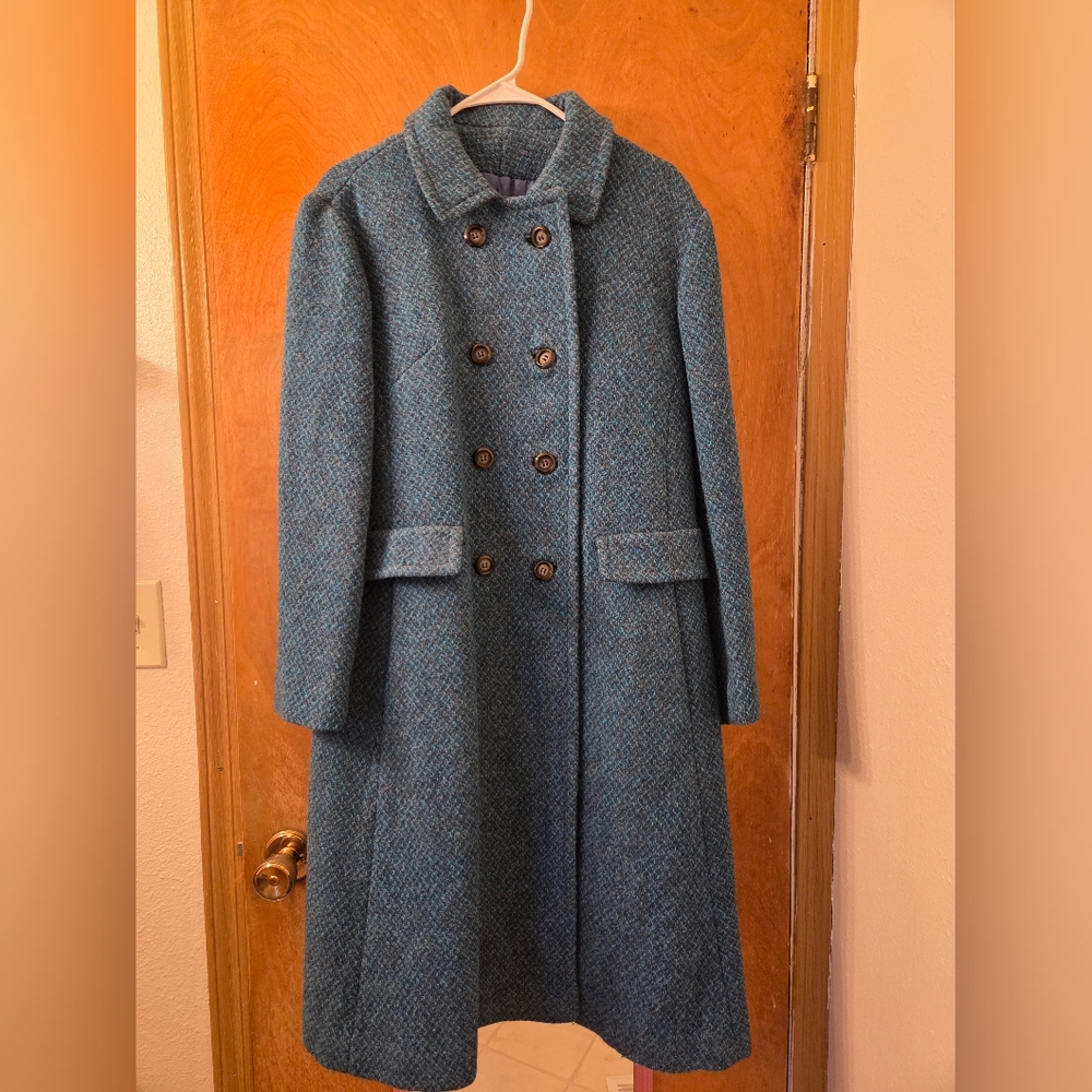 Vintage Women's Blue Double-Breasted Wool Lined Coat